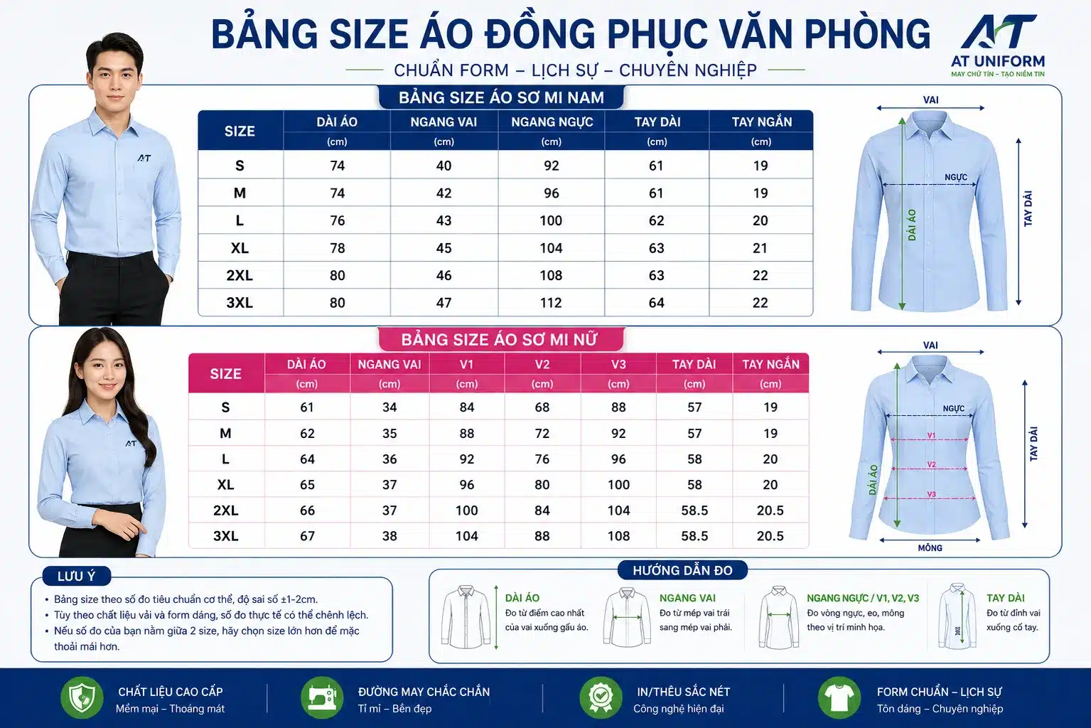 bảng size áo đồng phục văn phòng chuẩn nhất 2026