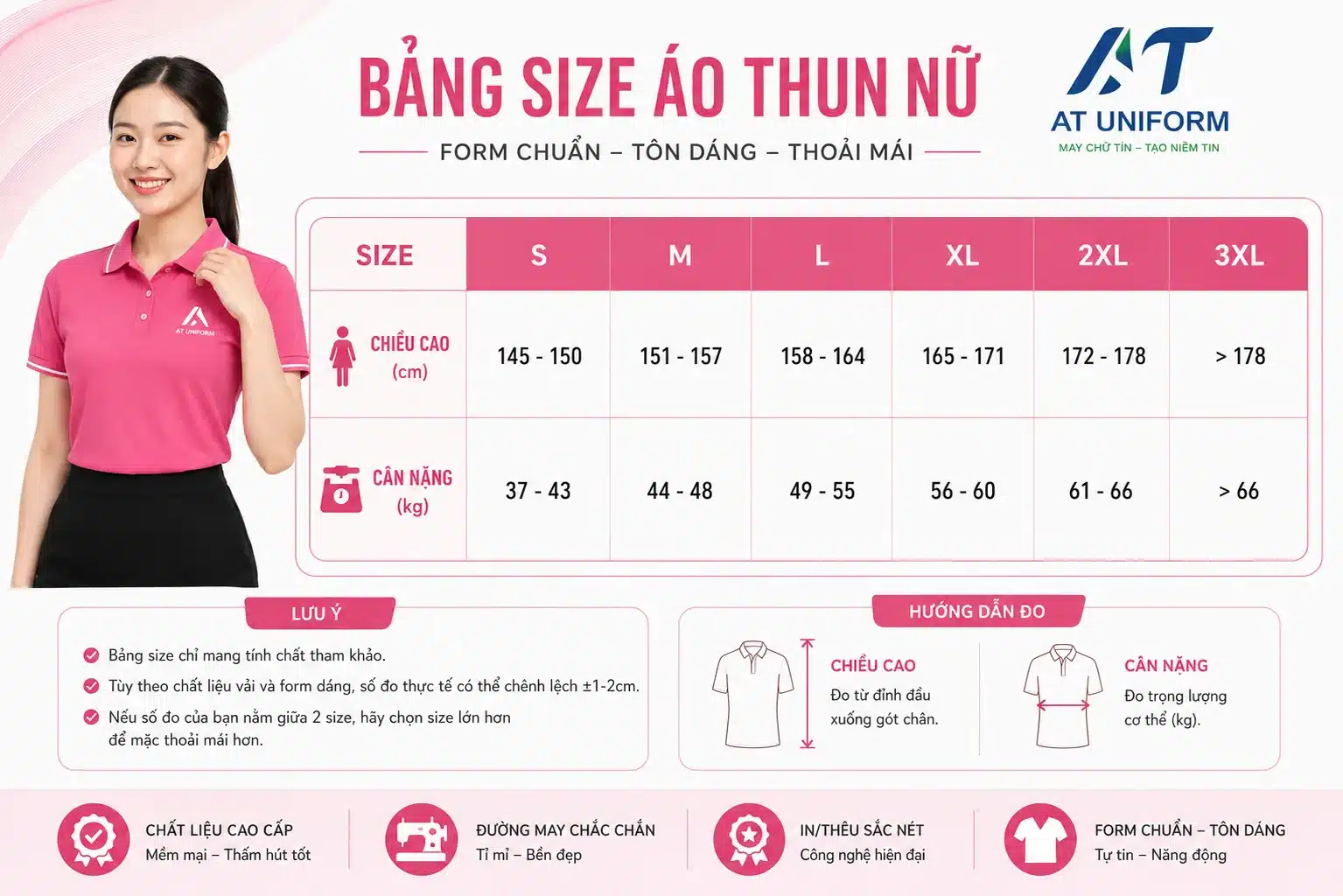 bảng size áo đồng phục nữ chuẩn nhất 2026